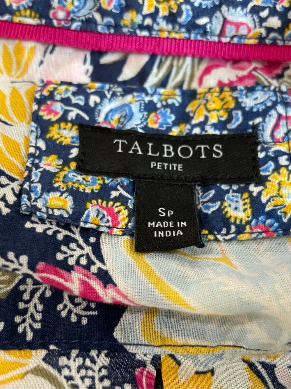 Talbots Navy Floral Button-Down Shirt with Pink & Yellow Flowers - Picture 7 of 8